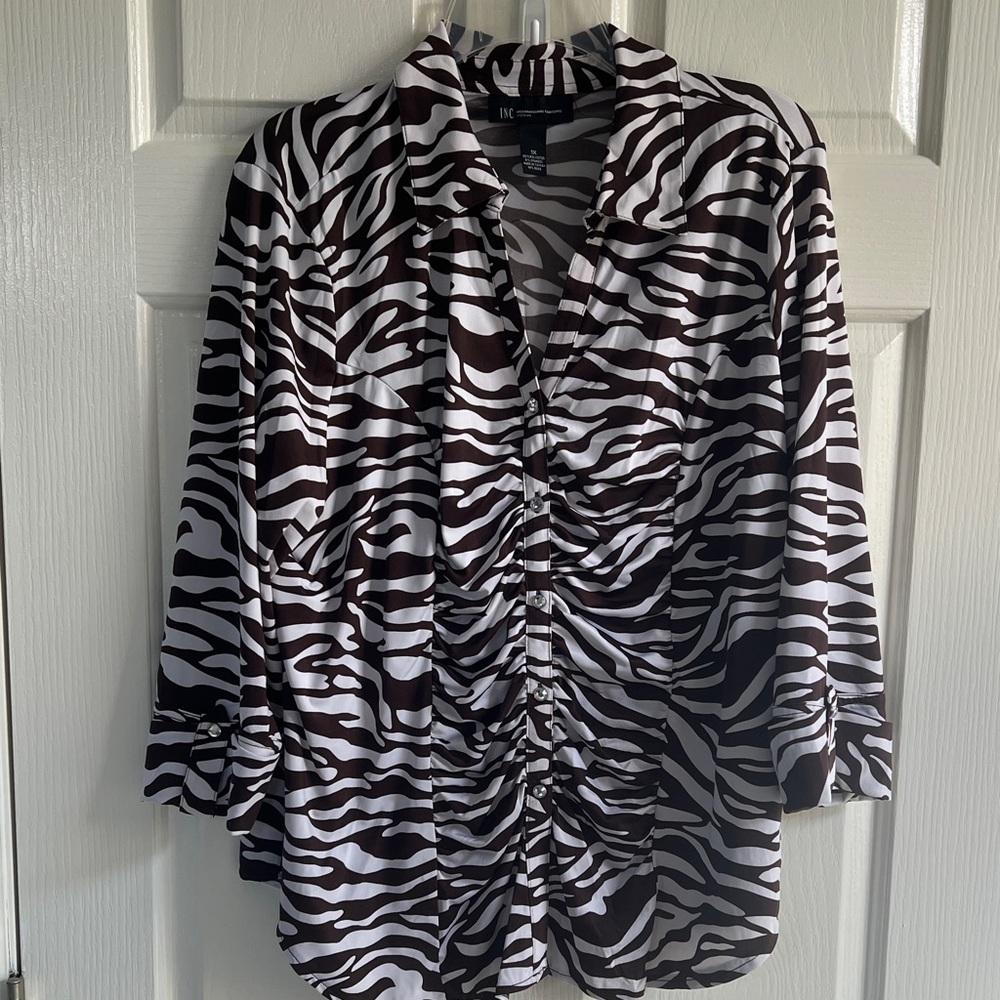 INC International Concepts Brown and White Zebra Blouse